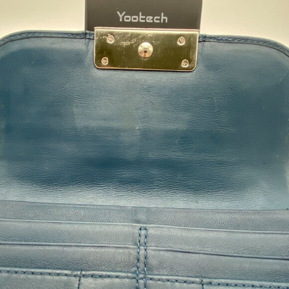 Coach Kristin leather wallet silver buckle bill fold pocket book teal green blue - Picture 11 of 16